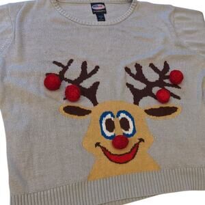 Ugly Christmas Sweater Women 2XL Reindeer 3D PomPom Acrylic Pullover Long Sleeve